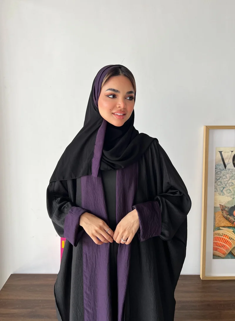 عبايات لوسين عباية نصف بشتا مزدوجة الوجه باللونين البنفسجي والأسود